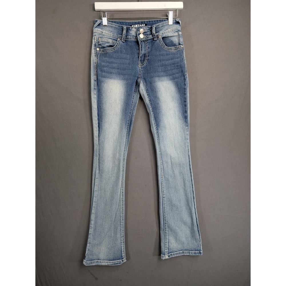 Almost Famous Vintage Jeans Womens 7 Blue Denim Bootcut Stretch Low Rise 8510